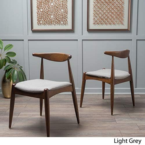 Christopher Knight Home Francie Fabric with Walnut Finish Dining Chairs, 2-Pcs Set, Light Grey / Walnut