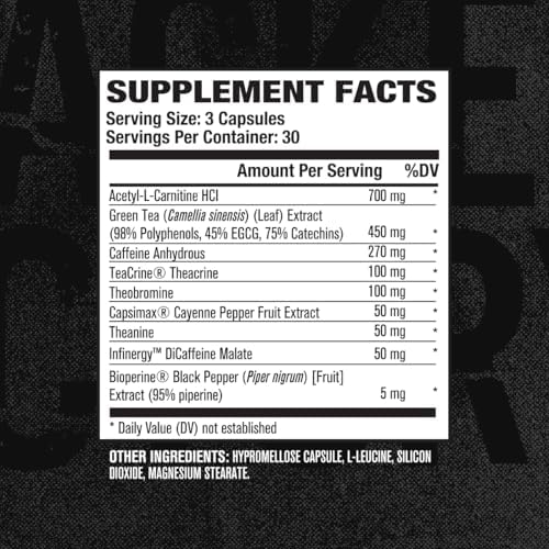 Jacked Factory Burn XT Black Thermogenic Fat Burner - Weight Loss Supplement, Appetite Suppressant, Nootropic Energy Booster | TeaCrine