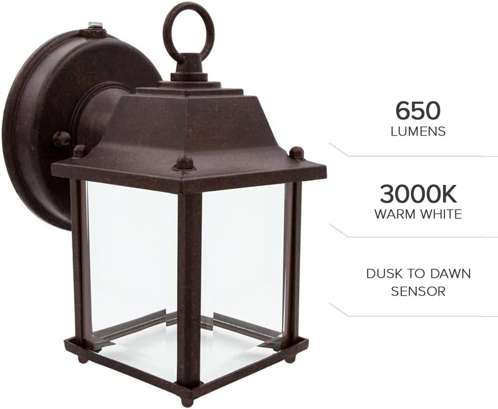 Maxxima LED Aged Bronze Outdoor Wall Light, Photocell, 650 Lumens 3000K