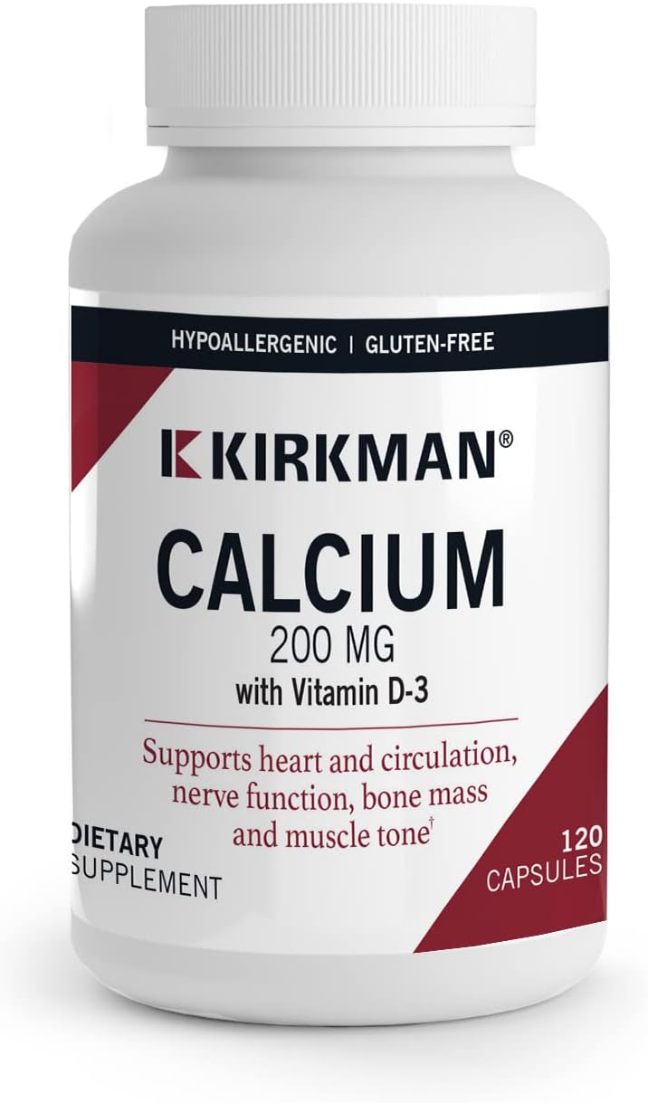 Kirkman's purest Calcium 200 mg - Hypoallergenic 120 Vegetarian Capsules | Gluten and Casein Free | Tested for More Than 950 Environmental
