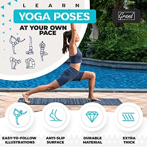 Instructional Yoga Mat with Carrying Strap: Cute Yoga Mat with 75 Illustrated Yoga Poses + 75 Easily-Followed Stretching Exercises - 1/4” Thick