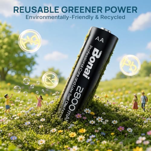 BONAI Rechargeable AA Batteries High-Capacity 2800mAh, Recharge up to 1200x Times