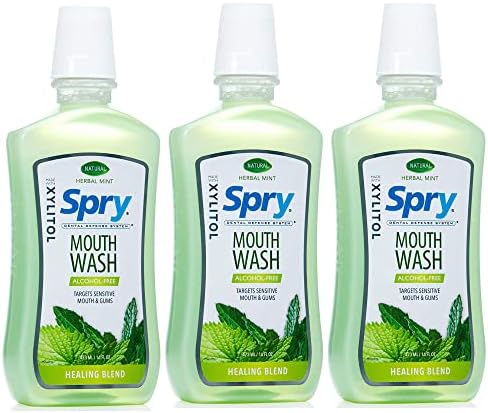 Spry Natural Xylitol Oral Rinse Mouthwash, Spearmint - 16 fl oz (Pack of 1) | Natural, Fluoride Free, Enamel Support, Low Alcohol, Gentle for Sensitive Mouth and Gum, Non-GMO, No Burn