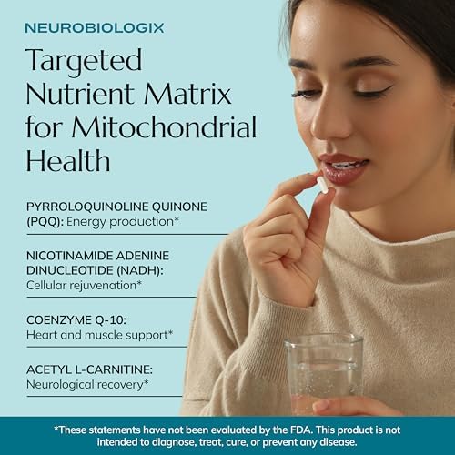 Neurobiologix Mito Cell PQQ Energy & Focus, CoQ10 & NADH, 60 Capsules | Vitamin C, Acetyl L-Carnitine & Antioxidants, Mitochondrial Support