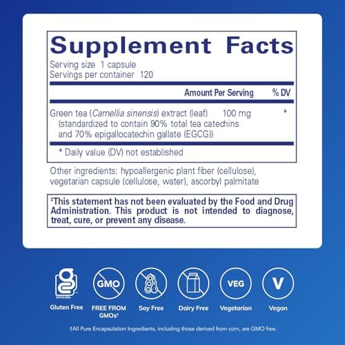 Pure Encapsulations Green Tea Extract (Decaffeinated) | Hypoallergenic Antioxidant Support for All Cells in the Body* | 120 Capsules | Decaffeinated Green Tea Extract, Antioxidant Support for All Cells in the Body*, Non-GMO