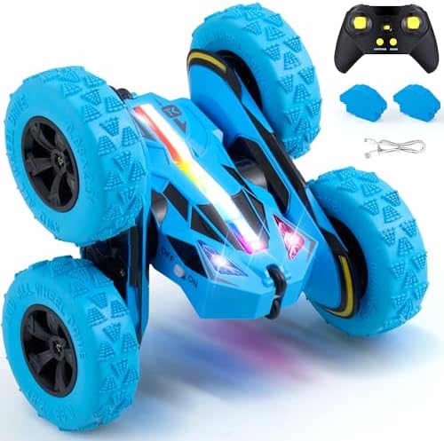 Threeking Remote Control Flip Stunt Car Double Sided Driving Toys Gifts | Durable RC Cars with Breathing Soft Lights for Boys Girls Ages 6-12
