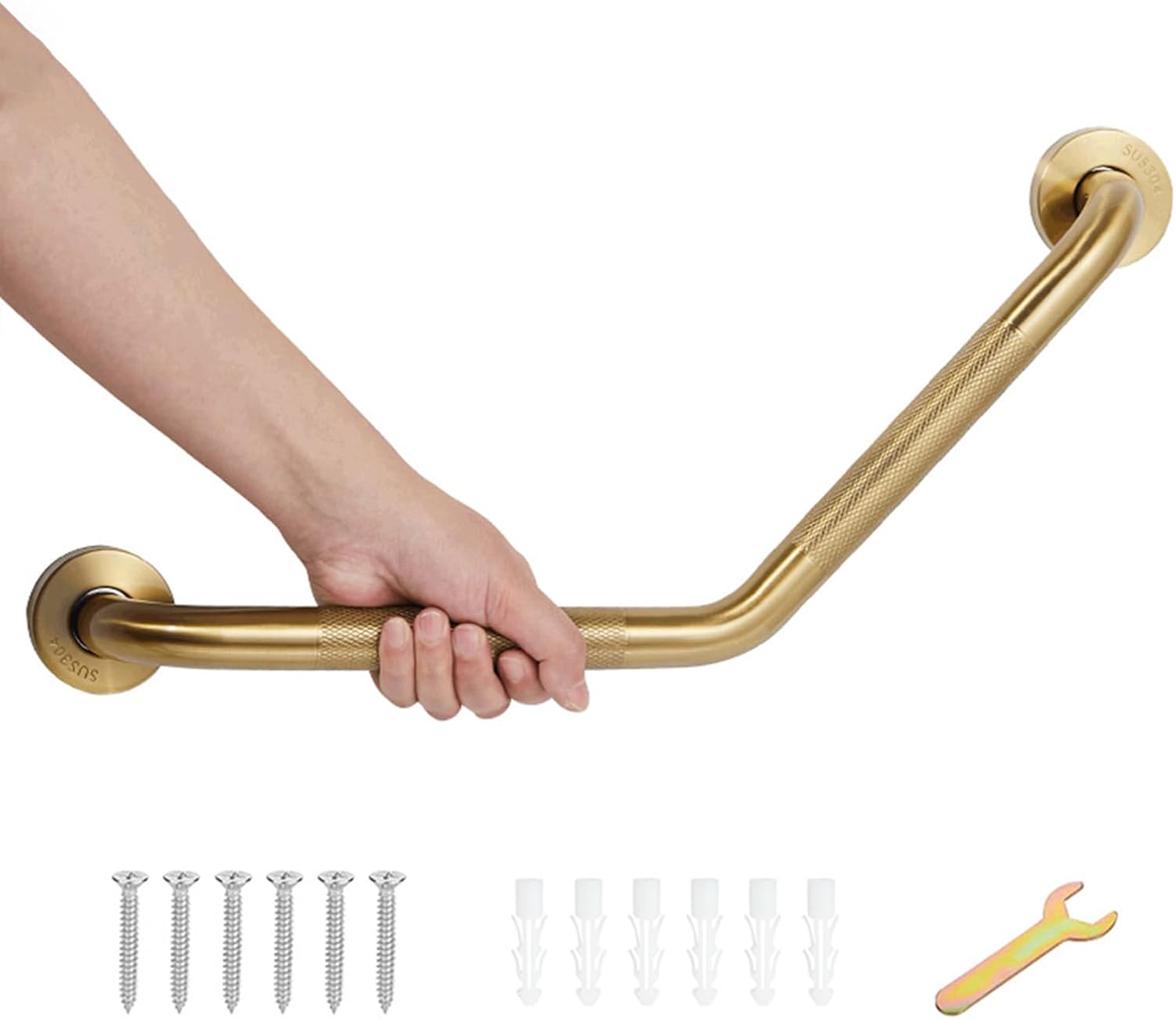 20 Inch Bathroom Grab Bar, Satin Brushed Nickel Angled Grab Bar with Anti-Slip Knurled Grip, Stainless Steel Bath Balance Bar, 1.0" Tube Safety Hand Rail Support, Handicap Elderly Assist Bath Handle