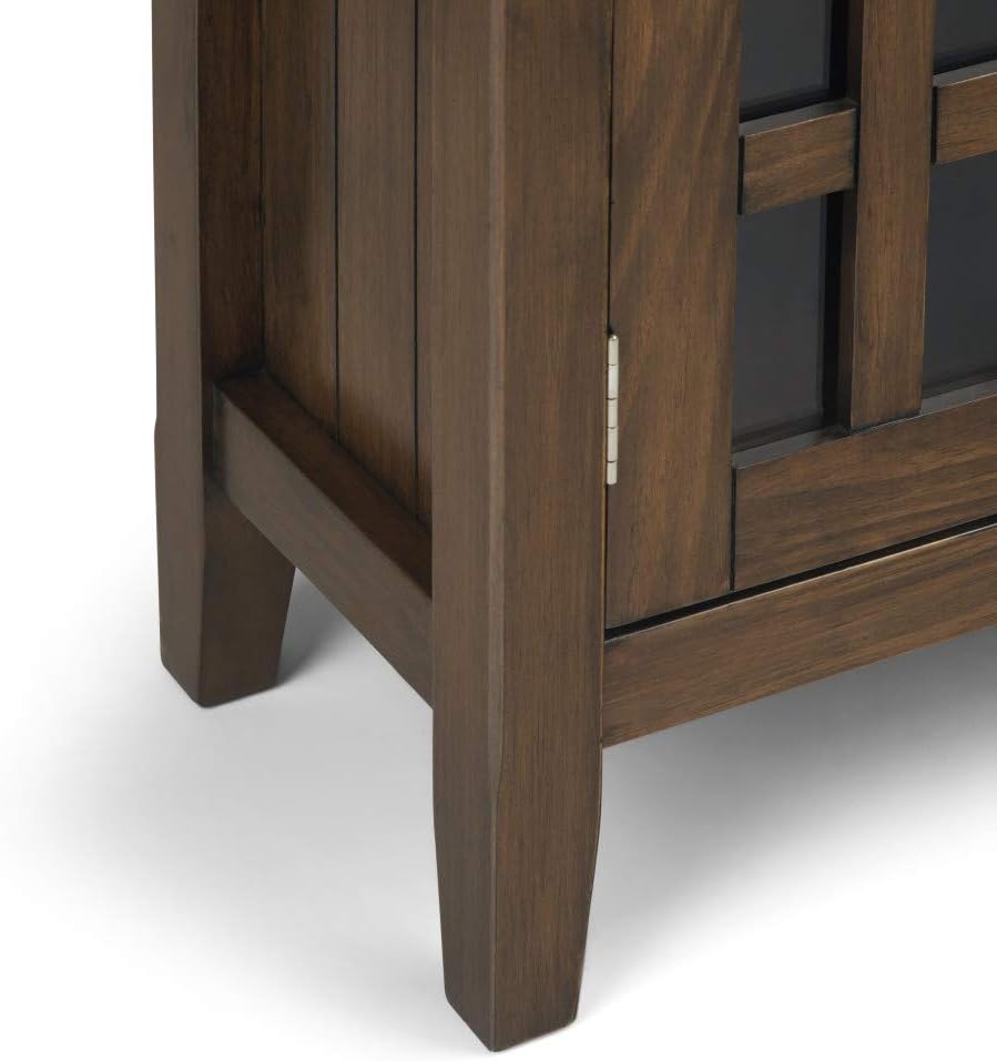 SIMPLIHOME Bedford 62" Wide Solid Wood Sideboard in Brunette Brown | Transitional low media console with glass doors and storage shelves for the living room, entryway or dining room.