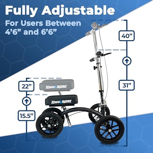 KneeRover Quad HC All Terrain Knee Scooter with Flat Free Wheels for Adults and Kids - Foot Surgery Knee Walker for Broken Ankle Foot Injuries