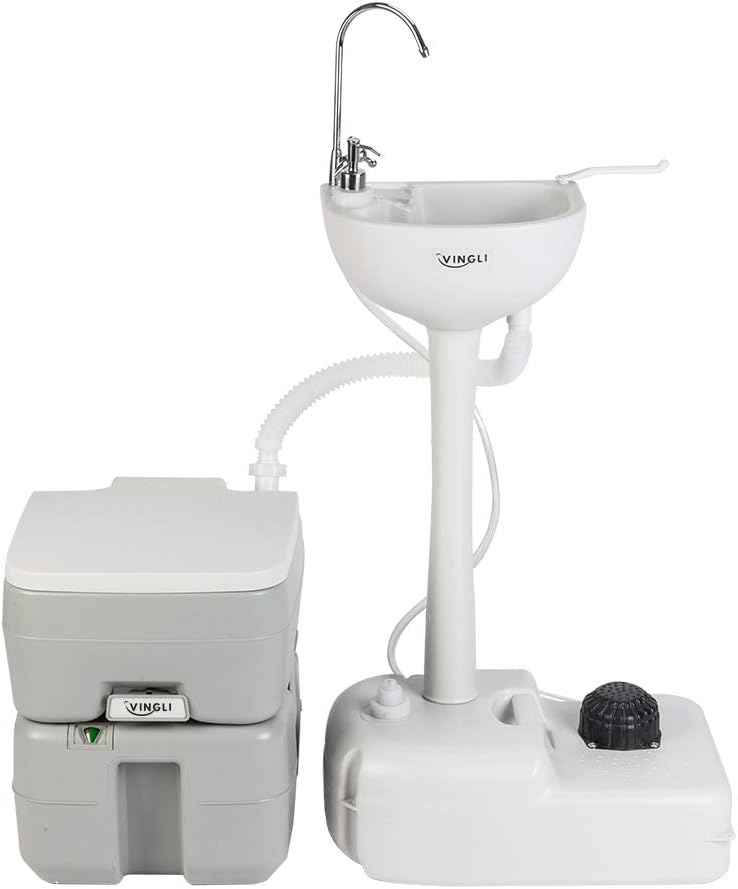 VINGLI Upgraded Portable Sink and Toilet Combo| Self-contained 5 Gal Hand Washing Station & 5.3 Gal Flushing Toilet