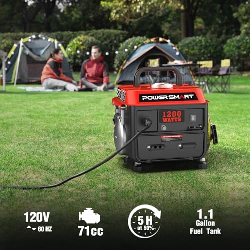 PowerSmart 1200 Watt Portable Generator, Small Generator for Camping | Ultralight 34LBS, Portable with Built-in Handle, Gas Powered, Fuel Efficient