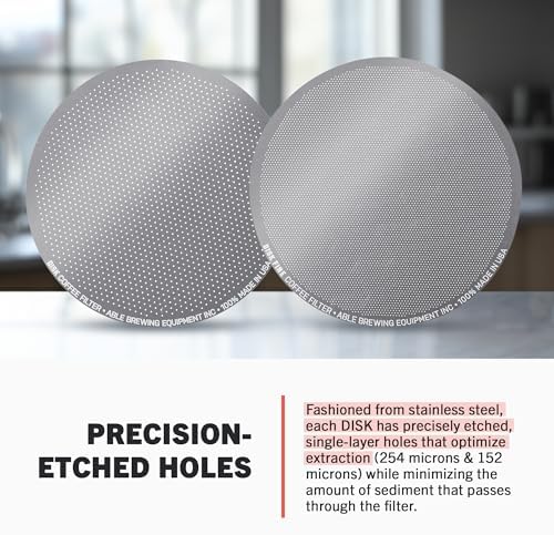 Able - DISK Stainless Steel Coffee Filter, AeroPress Coffee Maker-Compatible, AeroPress Accessories for Home & Cafes, 2.45” Reusable Coffee Filters (254-Micron Standard + 152-Micron Fine), Pack of 2