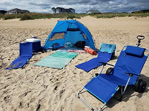Mac Sports Beach Day Foldable Chaise Lounge Chair with Integrated Wagon Pull Cart Combination and Heavy Wheels - Perfect for Beach, Backyard