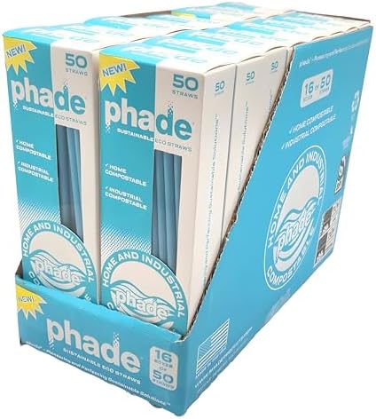 phade Phade 7.75 inch Jumbo Compostable Biodegradable Eco Straws,375 Count,Individually Wrapped,For Cold Drinks Only