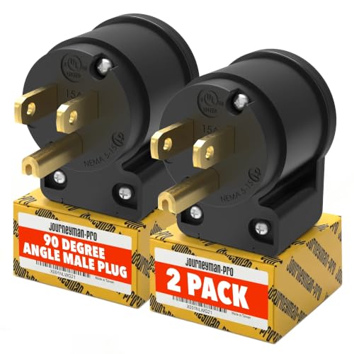 515AN 90 Degree Right Angle Male Plug, 15 Amp 120v 125 Volt NEMA 5-15P, 2Pole 3Wire, Straight Blade Replacement Electrical Plug Extension Cord End - Commercial Grade 15A (Black, 1-PACK)