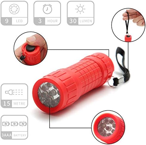 Whaply 30-Pack Small Mini Flashlight Set, 5 Colors, 9-LED Handheld Flashlight with Lanyard