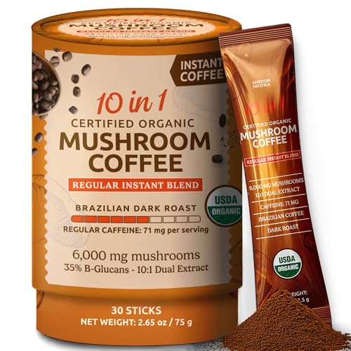 ShroomDNA Mushroom Coffee Blend with Chaga & Lion's Mane | Instant Focus + Clarity All Day | Organic + Vegan + Gluten Free | No Added Sugar | 20 Count