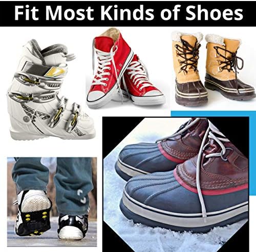 Ice Snow Traction Cleats - Lightweight Crampon Cleats for Walking on Snow & Ice - Anti Slip Grippers Fasten Quickly & Easily Over Footwear - Protable Grips for Shoes and Boots