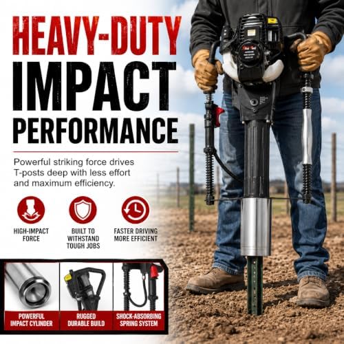 XtremepowerUS 38cc Gas Powered Fence Post Driver, 4-Stroke T-Post Driver, Heavy Duty Gasoline Pile Driver for T-Posts, Ground Rods & Steel Stakes