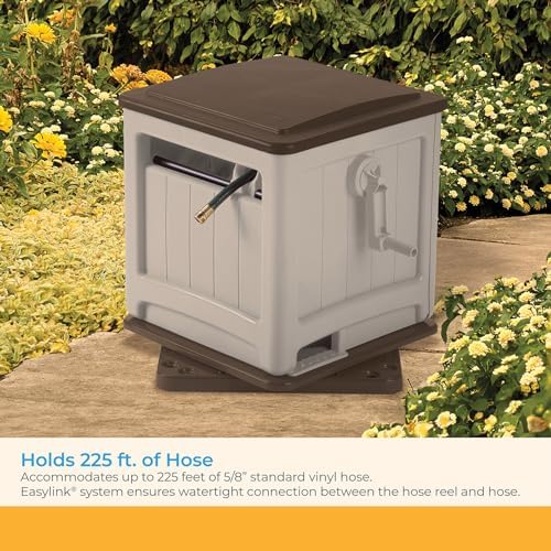 Suncast 225 ft. Swivel Hideaway Hose Reel with Hose Guide and Crank Handle, Mocha/Taupe