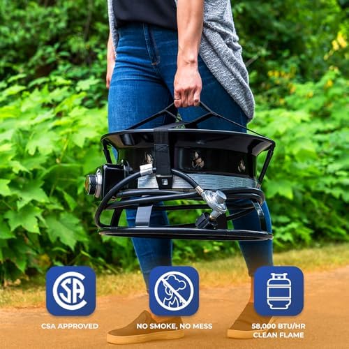 Outland Living Portable Propane Fire Pit, 19-inch, 58, 000 BTU with Fire Pit Cover & Carry Kit, Smokeless Gas Firebowl | Perfect for Camping, Patio