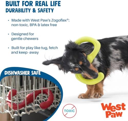 WEST PAW Zogoflex Bumi Dog Tug Toy – S-Shaped, Lightweight Chew Toys for Fetch, Play, Pet Exercise – Tug of War Soft Flinging Squishy Chewy Toy for Dogs – Guaranteed, Latex-Free, Small 8", Aqua Blue