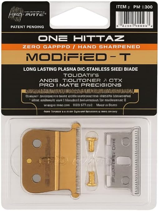 Replacement Blade 04521 fits Andis T-Outliner 04780, GTX 04785 (Model GO, GTO) Modified One Hittaz Zero Gap by PRO-MATE w/Free Screws (Black - T Shape)