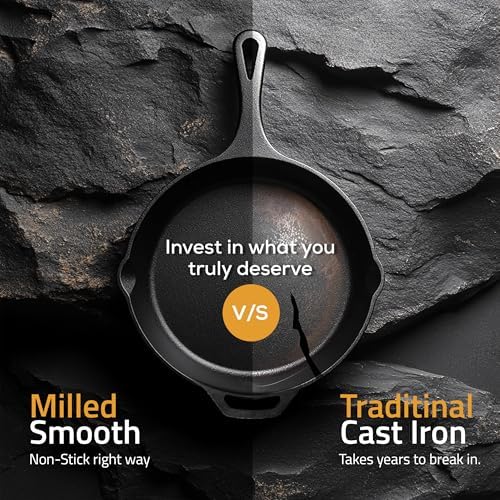 Utopia Kitchen Cast Iron Skillet 12 Inch Pre-Seasoned PFAS-Free Black | Chef Pan, Even Heat Distribution, Stovetop, Oven, Campfire and Grill Safe, Large Skillet, Indoor Outdoor Use