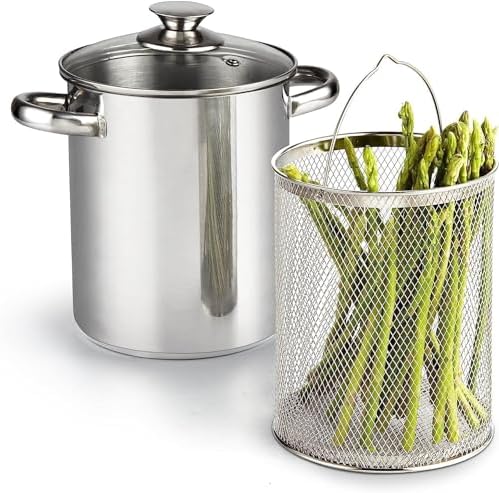 Cook N Home Basics 4-Quart Deep Fryer Pot with Basket, Japanese Tempura Small Stainless Steel Frying Pot with Oil Drip Drainer Rack, Glass Lid, Suitable for Kitchen French Fries, Chicken