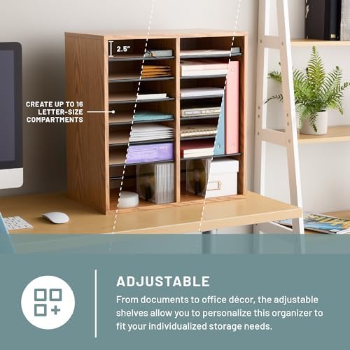 Safco Wood Adjustable Literature Organizer, 16 Compartment with Adjustable Shelves, CDs Storage, and Durable Laminate Finish, for Home Office