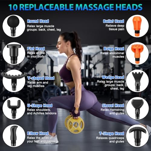 TOLOCO Massage Gun, Deep Tissue Back Massage for Athletes for Pain Relief, Percussion Massager with 10 Massages Heads & Silent Brushless Motor