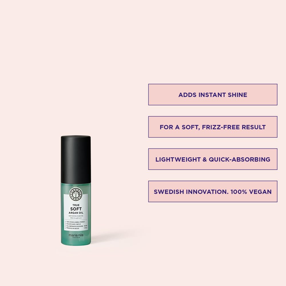 Maria Nila True Soft, Moisturizing Argan Oil For Dry Brittle Hair, Argan Oil Remoisturises & Reduces Frizz, 100% Vegan & Sulfate/Paraben free