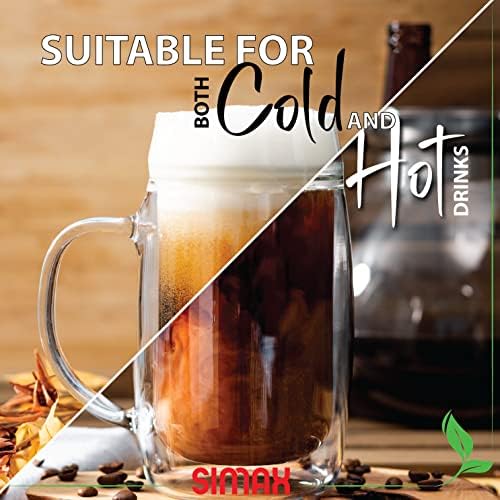 SIMAX Double Walled Insulated Beer Glasses - Freezable, 17 Oz, Men's Frozen Beer Mugs with Handles (1)