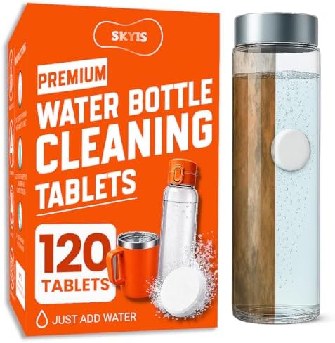 Skyis Water Bottle Cleaning Tablets 120 Pack, Up to 2 Years Supply, No Scrub Bottle Cleaner for Stainless Steel, Tumbler, Hydration Bladder