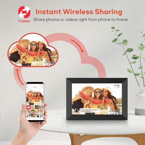 BIGASUO Digital Picture Frame, 10.1" Frameo Digital Frame WiFi with 32GB Memory, 1280x800 IPS Touch Screen