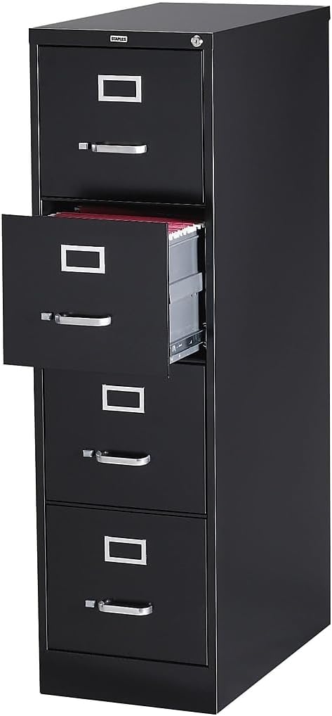 Staples 4-Drawer Vertical File Cabinet, Letter Size Documents, Lockable, 26.5" D x 15" W x 51.97" H, Putty/Beige