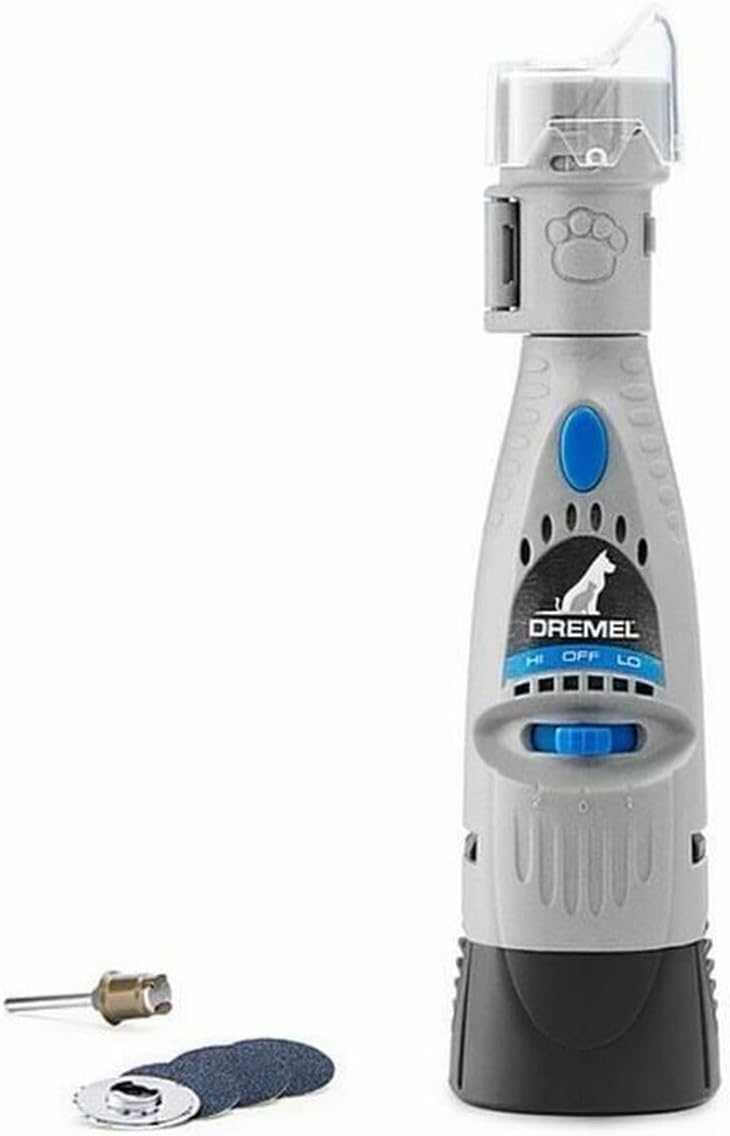 Dremel 7020-PGK Quiet Electric Pet Nail File Set with 4 Sanding Discs, Safe Alternative to Nail Clippers and Trimmers, Grey