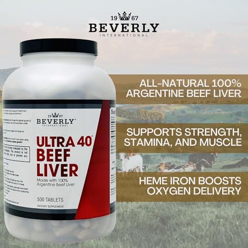 Beverly International Ultra 40 Grass Fed Desiccated Beef Liver, 500 Tabs | 100% Argentine Beef Liver, Golden-Era Secret for Boosting Muscle Growth, Stamina & Performance