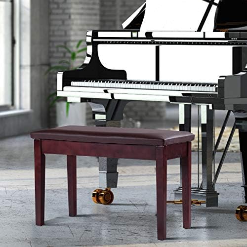 Giantex Piano Bench W/Padded Cushion and Music Storage, Comfortable Double Duet Seat, Wooden Legs, Perfect for Professional Or Home Use PU Leather Piano Stool (Brown)
