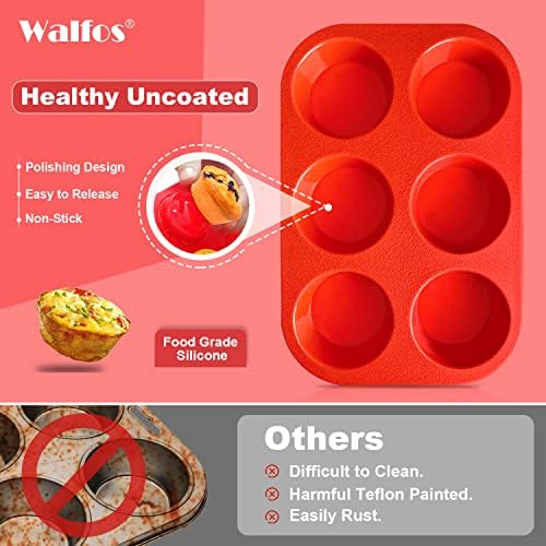 Walfos Silicone Muffin Pan - 6 Cup Non-Stick Silicone Cupcake Pan, Just Release! Food Grade and BPA Free Baking Cups, Perfect for Egg Muffin, Cupcake