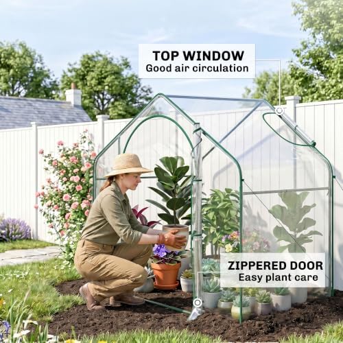 Outsunny 6' x 3' x 5' Portable Walk-in Greenhouse with Plastic Cover Clear | Steel Frame Garden Hot House, Zipper Door, Top Vent, for Flowers