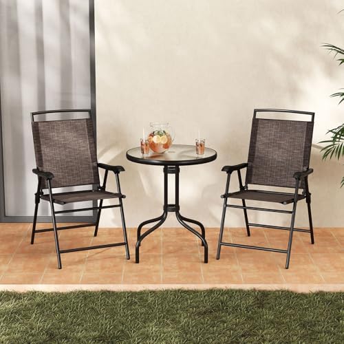 S AFSTAR 3-Piece Bistro Set, Patio Furniture Set for Outdoor Poolside Balcony Garden Yard, 28" H Outdoor Round Table and 2-Pack Folding Chairs