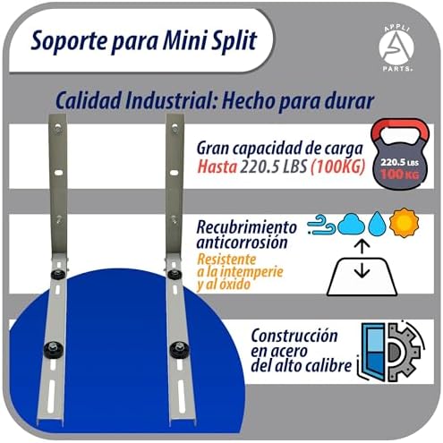 Appli Parts APAB-3160 Mini Split Wall Mounting Bracket, Heavy Duty Outdoor Support Up to 352 lbs. Fit 5000 to 36000 BTU Units, Includes Level Cross Bar, Anti Vibration Pads and Full Installation Kit
