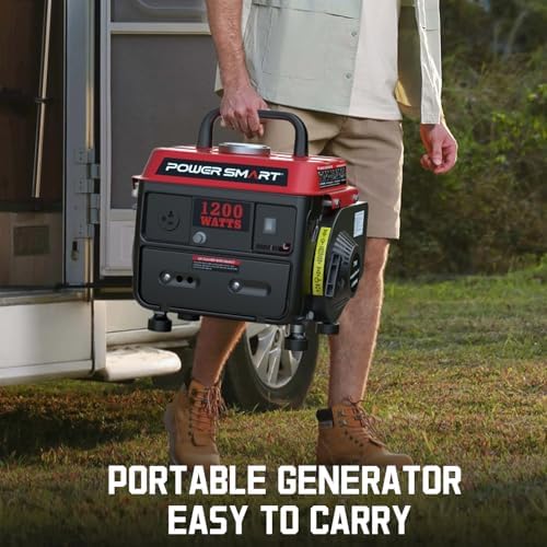PowerSmart 1200 Watt Portable Generator, Small Generator for Camping | Ultralight 34LBS, Portable with Built-in Handle, Gas Powered, Fuel Efficient