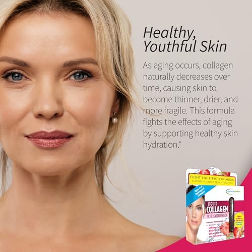 Applied Nutrition Liquid Collagen Skin Revitalization - 10 Liquid Tubes - Collagen, Biotin & Silica - Tropical Strawberry & Kiwi Flavor - 10 Servings