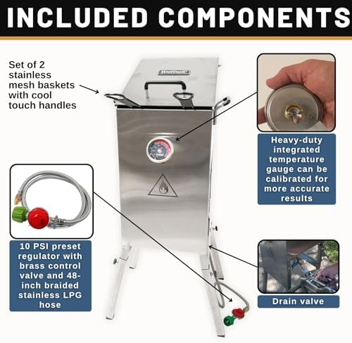 Bayou Classic Outdoor Propane Deep Fryer - 2 Baskets, Drain Valve - 4 Gal - Steel
