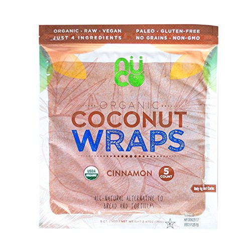 NUCO Organic Coconut Wraps, Cinnamon - Gluten Free, Low Carb, Vegan, 5 Ct | Paleo, Non-GMO, Dairy-free, Kosher, No Salt Added, Yeast-free