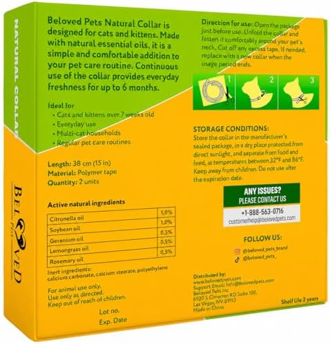 Natural Flea & Tick Collar for Cats - 6 Months Control of Best Prevention & Safe Treatment - Anti Fleas and Ticks Essential Oil Repellent (1 Pack)
