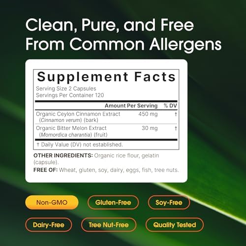NatureBell 2 Pack Ceylon Cinnamon with Bitter Melon, 240 Capsules | Made with Organic Sri Lanka Ceylon Cinnamon and Organic Bitter Melon | Non-GMO