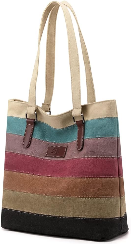 Canvas Handbag Multi-Color Striped Lattice Cross Body Shoulder Purse Bag Tote-Handbag for Women